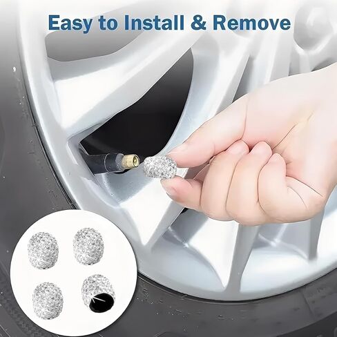 4-Pack Handmade Rhinestone Tire Valve Caps, Dustproof Bling Accessory for Vehicles in Saudi Arabia