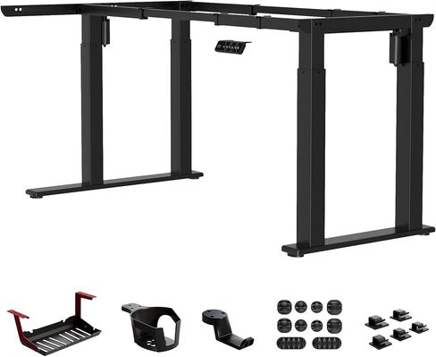 4-Leg L-Shape Standing Desk Frame Dual Motor, Electric Corner Legs Compatible Desktop Size 55″-71″, 264 lbs Weight Capacity, Anti-collision Detection Stand Up Desk Frame Workstation, Black Frame Only in Kuwait