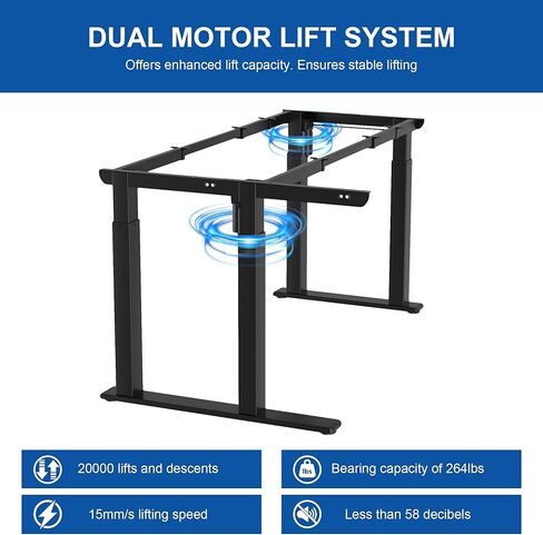 4-Leg L-Shape Standing Desk Frame Dual Motor, Electric Corner Legs Compatible Desktop Size 55″-71″, 264 lbs Weight Capacity, Anti-collision Detection Stand Up Desk Frame Workstation, Black Frame Only in Kuwait