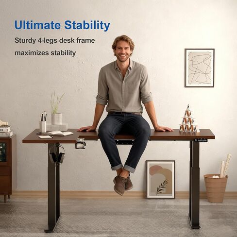 4-Leg L-Shape Standing Desk Frame Dual Motor, Electric Corner Legs Compatible Desktop Size 55″-71″, 264 lbs Weight Capacity, Anti-collision Detection Stand Up Desk Frame Workstation, Black Frame Only in Kuwait