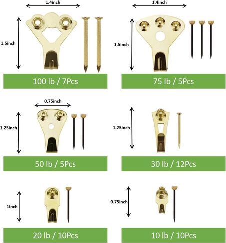 Picture Hangers,Picture Hanging Kit, Heavy Duty Picture Hooks with Nails and Hardware for Wall Mounting Picture Frame, Canvas, Mirror Hanging, Holds 10-100 lbs,Golden (120PCS) in Saudi Arabia
