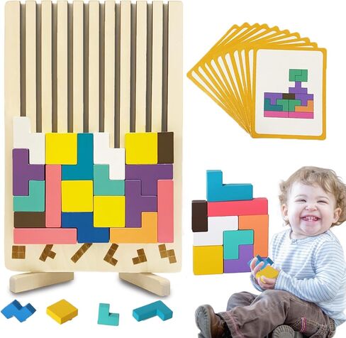 Wooden Stacking Puzzle Toy 3D Wooden Russian Puzzle for Kids, Montessori Wood Stacking Blocks Colored Family Brain Teaser Activity, Giant Block Board Toys for Toddlers 3-6 Years in Saudi Arabia