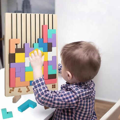 Wooden Stacking Puzzle Toy 3D Wooden Russian Puzzle for Kids, Montessori Wood Stacking Blocks Colored Family Brain Teaser Activity, Giant Block Board Toys for Toddlers 3-6 Years in Saudi Arabia