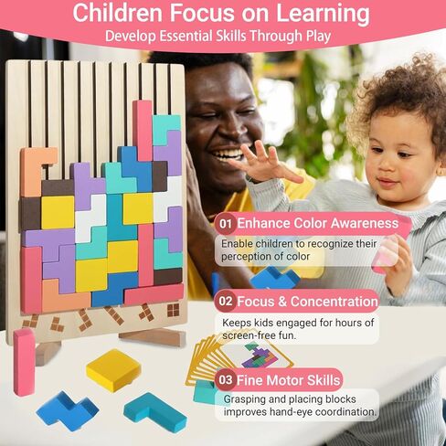 Wooden Stacking Puzzle Toy 3D Wooden Russian Puzzle for Kids, Montessori Wood Stacking Blocks Colored Family Brain Teaser Activity, Giant Block Board Toys for Toddlers 3-6 Years in Saudi Arabia