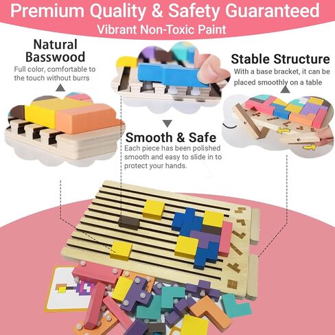 Wooden Stacking Puzzle Toy 3D Wooden Russian Puzzle for Kids, Montessori Wood Stacking Blocks Colored Family Brain Teaser Activity, Giant Block Board Toys for Toddlers 3-6 Years in Saudi Arabia