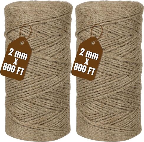 Jute Twine 2mm 1600 Feet Natural Jute Twine String for Crafting, Gardening, Gift Wrapping, Macrame, DIY Decor (2Rolls, 800Feet/Roll) in Saudi Arabia