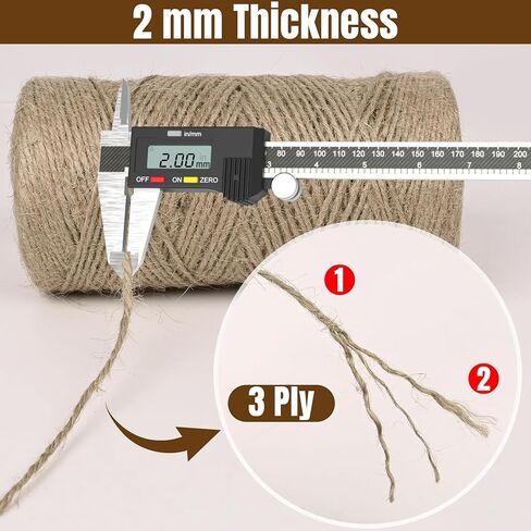 Jute Twine 2mm 1600 Feet Natural Jute Twine String for Crafting, Gardening, Gift Wrapping, Macrame, DIY Decor (2Rolls, 800Feet/Roll) in Saudi Arabia