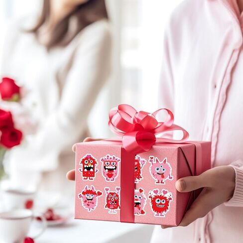 1200Pcs Valentine's Day Cute Monster Stickers Roll Red Pink Self-Adhesive Sticker Decals Arts and Crafts Decorative Envelope Seals for Holiday Envelopes Scrapbook Gifts DIY in Saudi Arabia