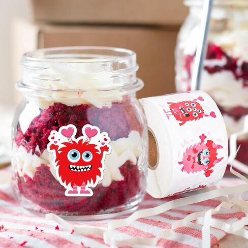 1200Pcs Valentine's Day Cute Monster Stickers Roll Red Pink Self-Adhesive Sticker Decals Arts and Crafts Decorative Envelope Seals for Holiday Envelopes Scrapbook Gifts DIY in Saudi Arabia