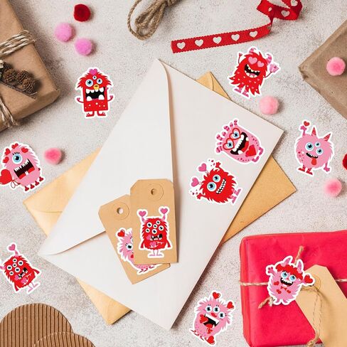 1200Pcs Valentine's Day Cute Monster Stickers Roll Red Pink Self-Adhesive Sticker Decals Arts and Crafts Decorative Envelope Seals for Holiday Envelopes Scrapbook Gifts DIY in Saudi Arabia