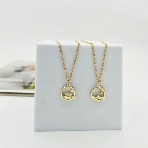 Best Friend Necklace for 2, Sun and Moon Matching Friendship Necklace Jewelry Gifts for BFF Sisters in Kuwait