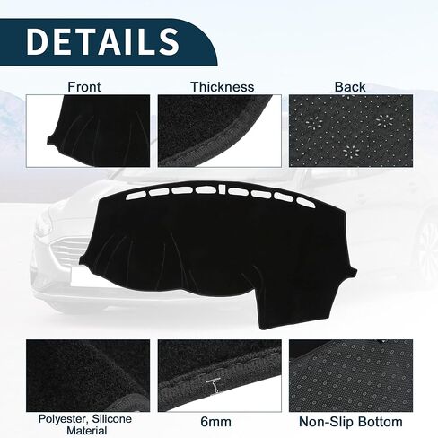غطاء داش بتكوين سفلي بدون صوت لسيارة Ford Focus 2012-2018 غير قابل للانزلاق | غطاء لوحة القيادة لوحدة التحكم المركزية باللون الأسود قطعة واحدة in Saudi Arabia