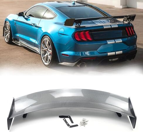 جناح خلفي لصندوق السيارة مع حامل معدني متوافق مع طرازات Ford Mustang 2 Door Coupe 2015-2023 GT500 Style Rear Trunk Lid Wing Spoiler (أسود لامع) in Kuwait