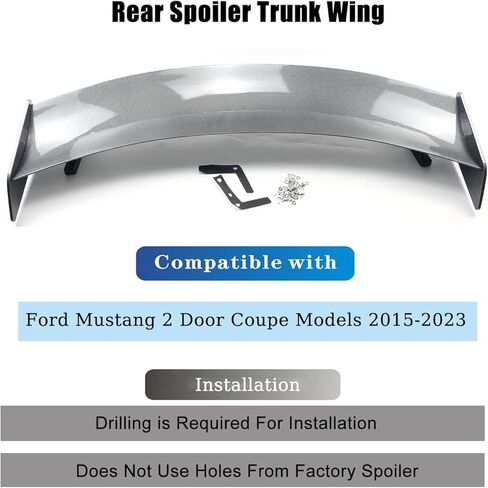 جناح خلفي لصندوق السيارة مع حامل معدني متوافق مع طرازات Ford Mustang 2 Door Coupe 2015-2023 GT500 Style Rear Trunk Lid Wing Spoiler (أسود لامع) in Kuwait