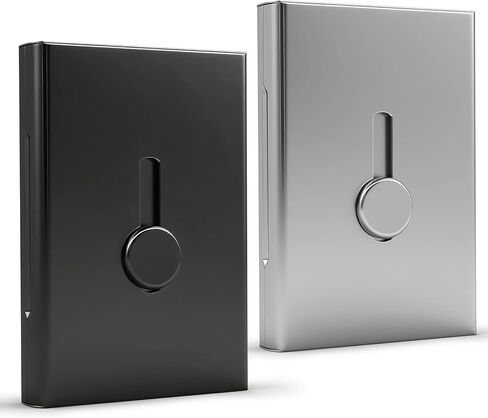 2 Pack Thumb Drive Metal Business Card Holder - Portable Slide out Business Name Card Case Fit 26 Name Credit, Pocket Card Case Card Dispenser for Men Women(Black & Gray) in Saudi Arabia