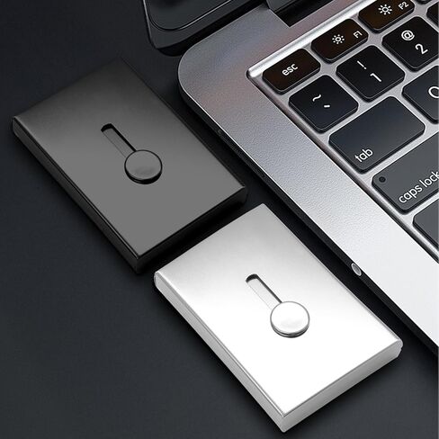 2 Pack Thumb Drive Metal Business Card Holder - Portable Slide out Business Name Card Case Fit 26 Name Credit, Pocket Card Case Card Dispenser for Men Women(Black & Gray) in Saudi Arabia