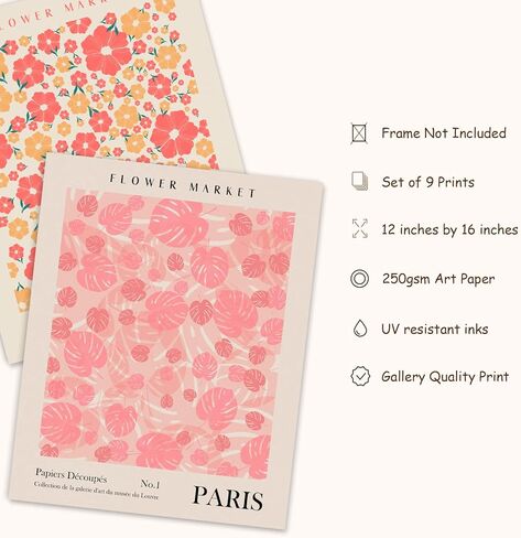AnyDesign 9Pcs Flower Market Wall Art Prints Matisse Art Poster Decor Floral Drawing Posters Colorful Floral Room Decor for Gallery Room Aesthetic Living Room Bathroom Decor(NO FRAME 11x14) in Saudi Arabia