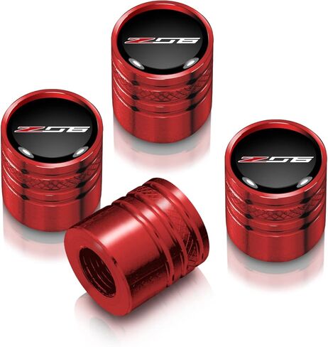 iPick Image for Chevrolet Corvette C7 Z06 Logo in Black on Red Aluminum Cylinder-Style Tire Valve Stem Caps in Saudi Arabia