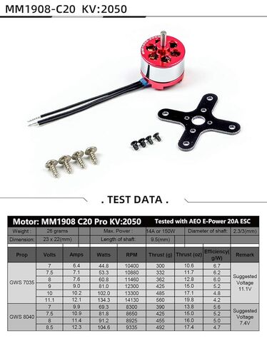 مجموعة محرك بدون فرشاة AEO RC (محرك C20 2050KV+20A ESC+محول 3.0 ملم) in Saudi Arabia