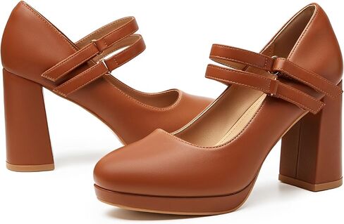 Trary Platform Mary Jane Shoes Womens Heels, Chunky Heels Mary Janes Dress Shoes for Women Close Round Toe Pumps Shoes with Buckle Strap for Office Party Casual Wedding in Kuwait