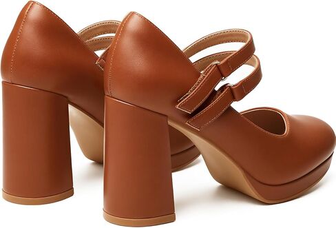 Trary Platform Mary Jane Shoes Womens Heels, Chunky Heels Mary Janes Dress Shoes for Women Close Round Toe Pumps Shoes with Buckle Strap for Office Party Casual Wedding in Kuwait