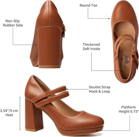 Trary Platform Mary Jane Shoes Womens Heels, Chunky Heels Mary Janes Dress Shoes for Women Close Round Toe Pumps Shoes with Buckle Strap for Office Party Casual Wedding in Kuwait
