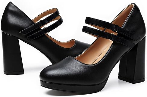 أحذية Trary Platform Mary Jane ذات كعب نسائي، كعب مكتنز أحذية Mary Janes الرسمية للنساء أحذية بكعب مستدير عند الأصابع مع حزام بإبزيم لحفلات المكتب وحفلات الزفاف غير الرسمية in Kuwait