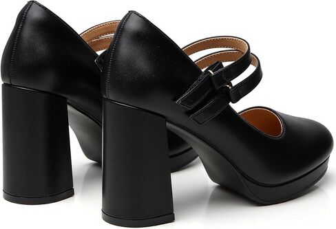 أحذية Trary Platform Mary Jane ذات كعب نسائي، كعب مكتنز أحذية Mary Janes الرسمية للنساء أحذية بكعب مستدير عند الأصابع مع حزام بإبزيم لحفلات المكتب وحفلات الزفاف غير الرسمية in Kuwait