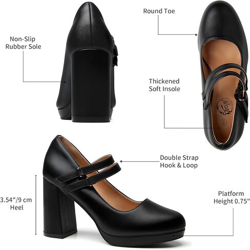 أحذية Trary Platform Mary Jane ذات كعب نسائي، كعب مكتنز أحذية Mary Janes الرسمية للنساء أحذية بكعب مستدير عند الأصابع مع حزام بإبزيم لحفلات المكتب وحفلات الزفاف غير الرسمية in Kuwait