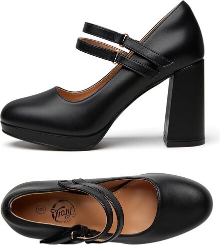 أحذية Trary Platform Mary Jane ذات كعب نسائي، كعب مكتنز أحذية Mary Janes الرسمية للنساء أحذية بكعب مستدير عند الأصابع مع حزام بإبزيم لحفلات المكتب وحفلات الزفاف غير الرسمية in Kuwait