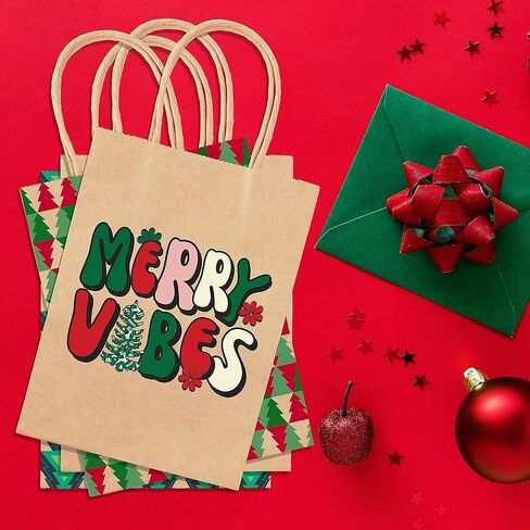 EasyKart Kraft Gift Bags - 30 Christmas Goody Bags, 6 Designs, Classroom & Party Favors (9 x 7.3 x 3.3) in Saudi Arabia