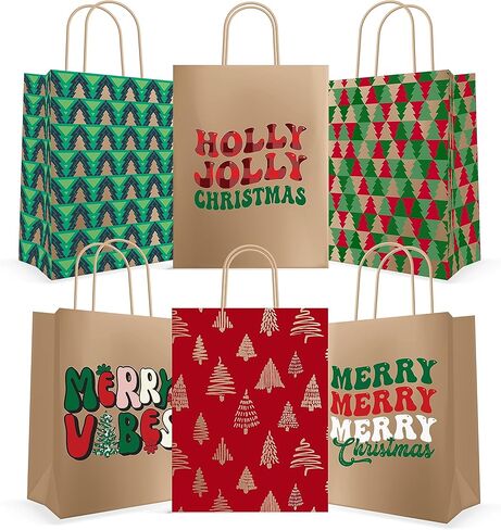 EasyKart Kraft Gift Bags - 30 Christmas Goody Bags, 6 Designs, Classroom & Party Favors (9 x 7.3 x 3.3) in Saudi Arabia