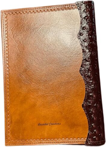 Leather Bible Cover, Praying Cowboy and Lord's Prayer Design, Cognac Brown with Ostrich Binding, 9.75x6.375x2 inches in Saudi Arabia