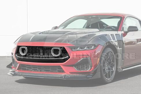 Replacement For 2024-Present Ford S650 Mustang EcoBoost & GT Models | GTV Style ABS Plastic - Painted Glossy Black Replacement Front Upper Grille Insert Air Intakes with LED Accent Lighting Cover in Saudi Arabia