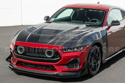 Replacement For 2024-Present Ford S650 Mustang EcoBoost & GT Models | GTV Style ABS Plastic - Painted Glossy Black Replacement Front Upper Grille Insert Air Intakes with LED Accent Lighting Cover in Saudi Arabia