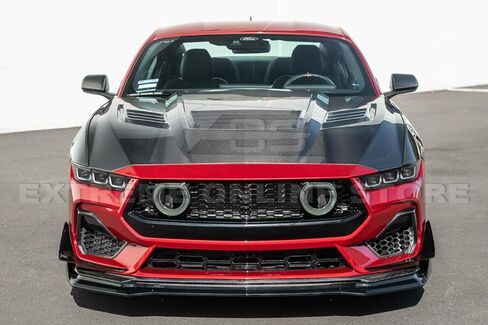 Replacement For 2024-Present Ford S650 Mustang EcoBoost & GT Models | GTV Style ABS Plastic - Painted Glossy Black Replacement Front Upper Grille Insert Air Intakes with LED Accent Lighting Cover in Saudi Arabia