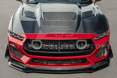 Replacement For 2024-Present Ford S650 Mustang EcoBoost & GT Models | GTV Style ABS Plastic - Painted Glossy Black Replacement Front Upper Grille Insert Air Intakes with LED Accent Lighting Cover in Saudi Arabia