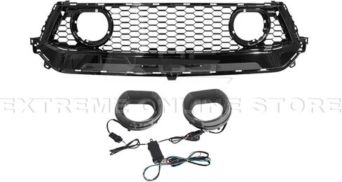 Replacement For 2024-Present Ford S650 Mustang EcoBoost & GT Models | GTV Style ABS Plastic - Painted Glossy Black Replacement Front Upper Grille Insert Air Intakes with LED Accent Lighting Cover in Saudi Arabia