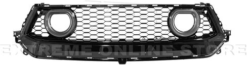 Replacement For 2024-Present Ford S650 Mustang EcoBoost & GT Models | GTV Style ABS Plastic - Painted Glossy Black Replacement Front Upper Grille Insert Air Intakes with LED Accent Lighting Cover in Saudi Arabia