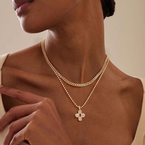 Fettero Cross Necklace Faith Pendant 14K Plated Dainty Chain Minimalist Simple Tiny God Lords Prayer Religious Jewelry Gift in Kuwait