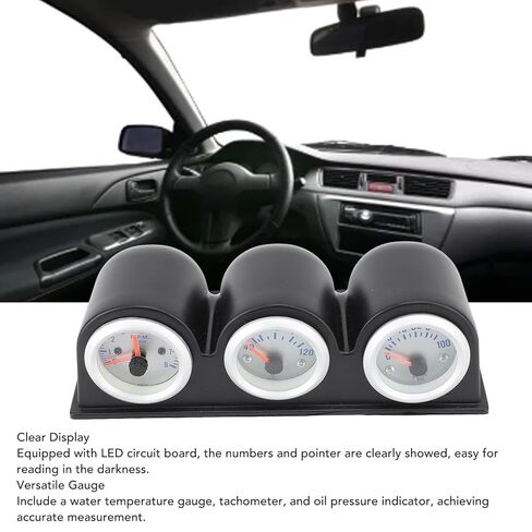 3 in 1 Car Gauge Meter, Premium ABS Triple Auto Gauge Kit Water Temperature Tachometer Oil Pressure Indicator Panel for All 12V 4/6/8 Cylinder Gasoline Cars, LED Display in Saudi Arabia