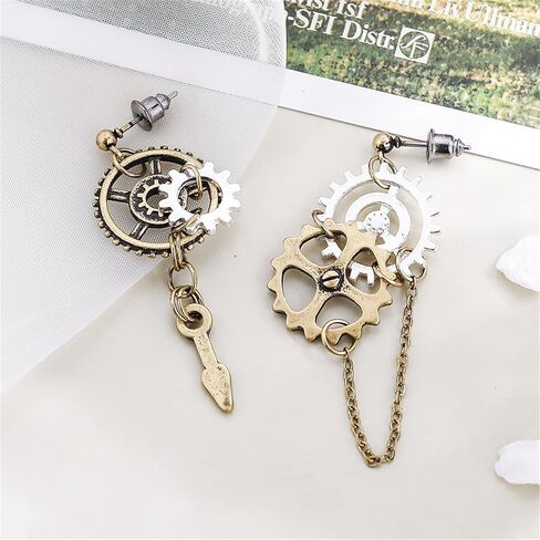 coadipress Antique Steampunk Gear Earrings for Women Girls Unique Handmade Vintage Bronze Mix-tone Gothic Tool Earrings Jewelry Gifts in Saudi Arabia