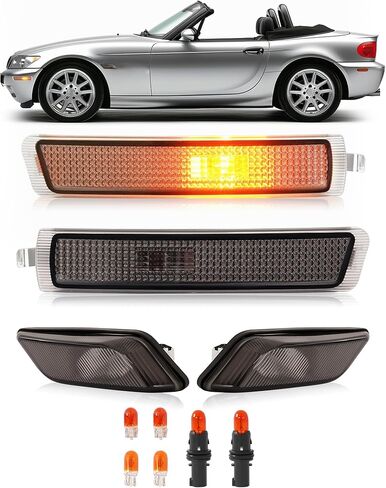 HECASA 4 قطع ضوء المصد الأمامي الهالوجين + ضوء علامة جانبية متوافق مع 1996-2002 BMW E37 Z3 Roadster/M Coupe/M Roadster لاستبدال 63148400409 63148400410 ث/لمبات دخان عدسة الجانب الأيسر والأيمن in Saudi Arabia