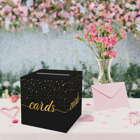 OLIVBIN Gold Foil Black Card Box, Bride Gift Card Box, Birthday Party Gift Card Receiving Box, Used for Wedding Gifts, Baby or Bride Gifts, Graduation Ceremony, Retirement Ceremony, Anniversary Decoration Party Supplies in Saudi Arabia