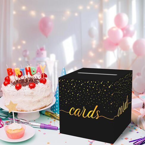 OLIVBIN Gold Foil Black Card Box, Bride Gift Card Box, Birthday Party Gift Card Receiving Box, Used for Wedding Gifts, Baby or Bride Gifts, Graduation Ceremony, Retirement Ceremony, Anniversary Decoration Party Supplies in Saudi Arabia