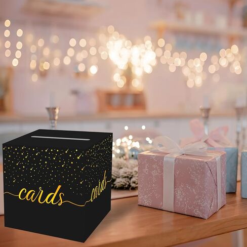 OLIVBIN Gold Foil Black Card Box, Bride Gift Card Box, Birthday Party Gift Card Receiving Box, Used for Wedding Gifts, Baby or Bride Gifts, Graduation Ceremony, Retirement Ceremony, Anniversary Decoration Party Supplies in Saudi Arabia