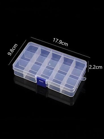 15-Grid Plastic Organizer Box with Adjustable Dividers - Clear Storage Solution for Jewelry, Art DIY Crafts, Washi Tapes, Beads, and Small Parts in Saudi Arabia