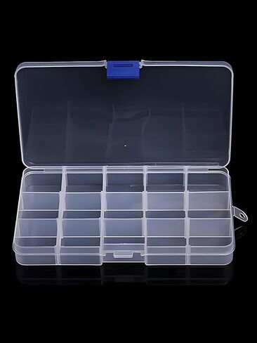 15-Grid Plastic Organizer Box with Adjustable Dividers - Clear Storage Solution for Jewelry, Art DIY Crafts, Washi Tapes, Beads, and Small Parts in Saudi Arabia