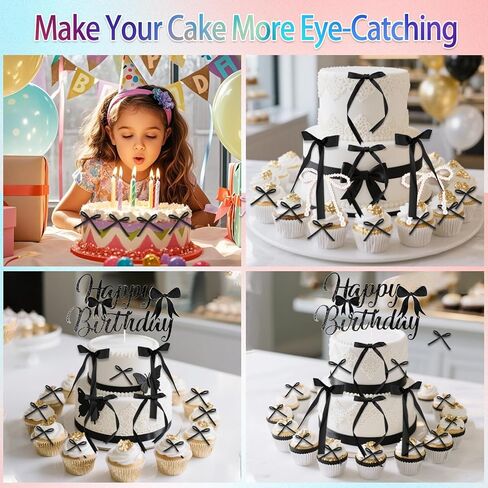 40 قطعة القوس كب كيك توبر أسود 1 عيد ميلاد سعيد لؤلؤة Bowknot كعكة توبر Coquette 3D الشريط كب كيك الزينة لاستحمام الطفل لطيف كعكة الحلوى يختار الجمالية حفل زفاف غرفة ديكور لوازم in Kuwait