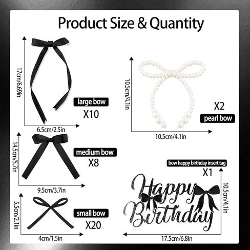 40 قطعة القوس كب كيك توبر أسود 1 عيد ميلاد سعيد لؤلؤة Bowknot كعكة توبر Coquette 3D الشريط كب كيك الزينة لاستحمام الطفل لطيف كعكة الحلوى يختار الجمالية حفل زفاف غرفة ديكور لوازم in Kuwait